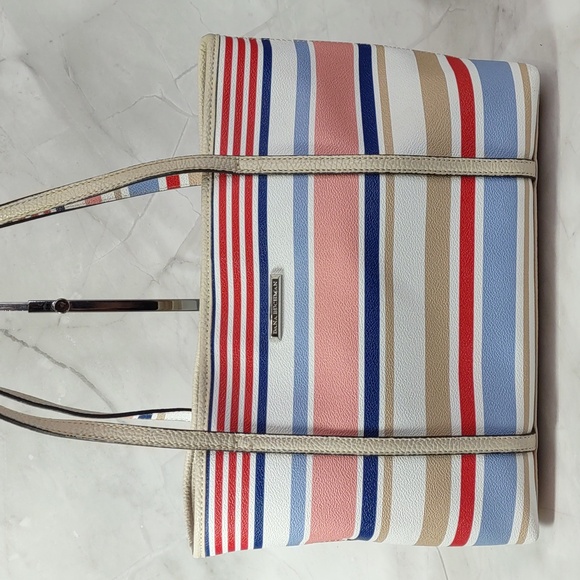 Dana Buchman Stripe Faux Leather Tote Bag - Picture 2 of 12